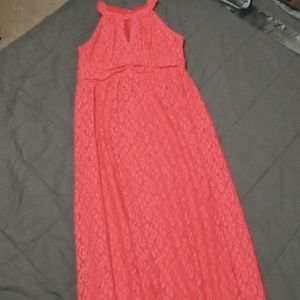 Emma & Michele Salmon Lace Maxi Dress Sleeveless 8
